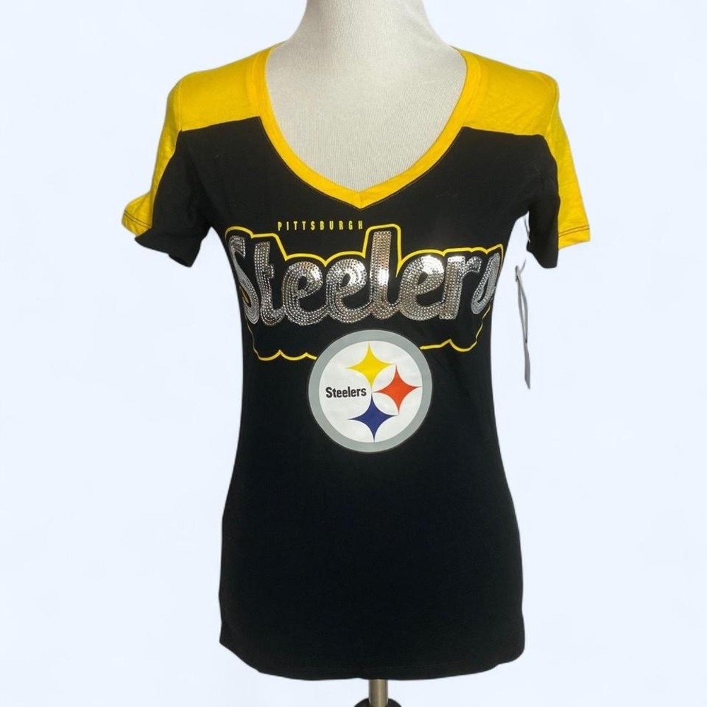 Steelers T-shirt V-neck blinged out with sequins Official NFL‎ NWT